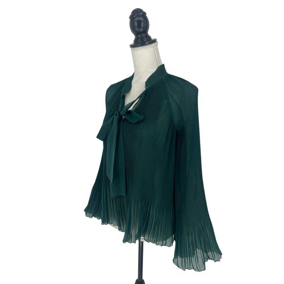 Derek Lam 10 Crosby Emerald Pleated Tie Neck Long Sleeve Blouse 6 - Picture 5 of 12